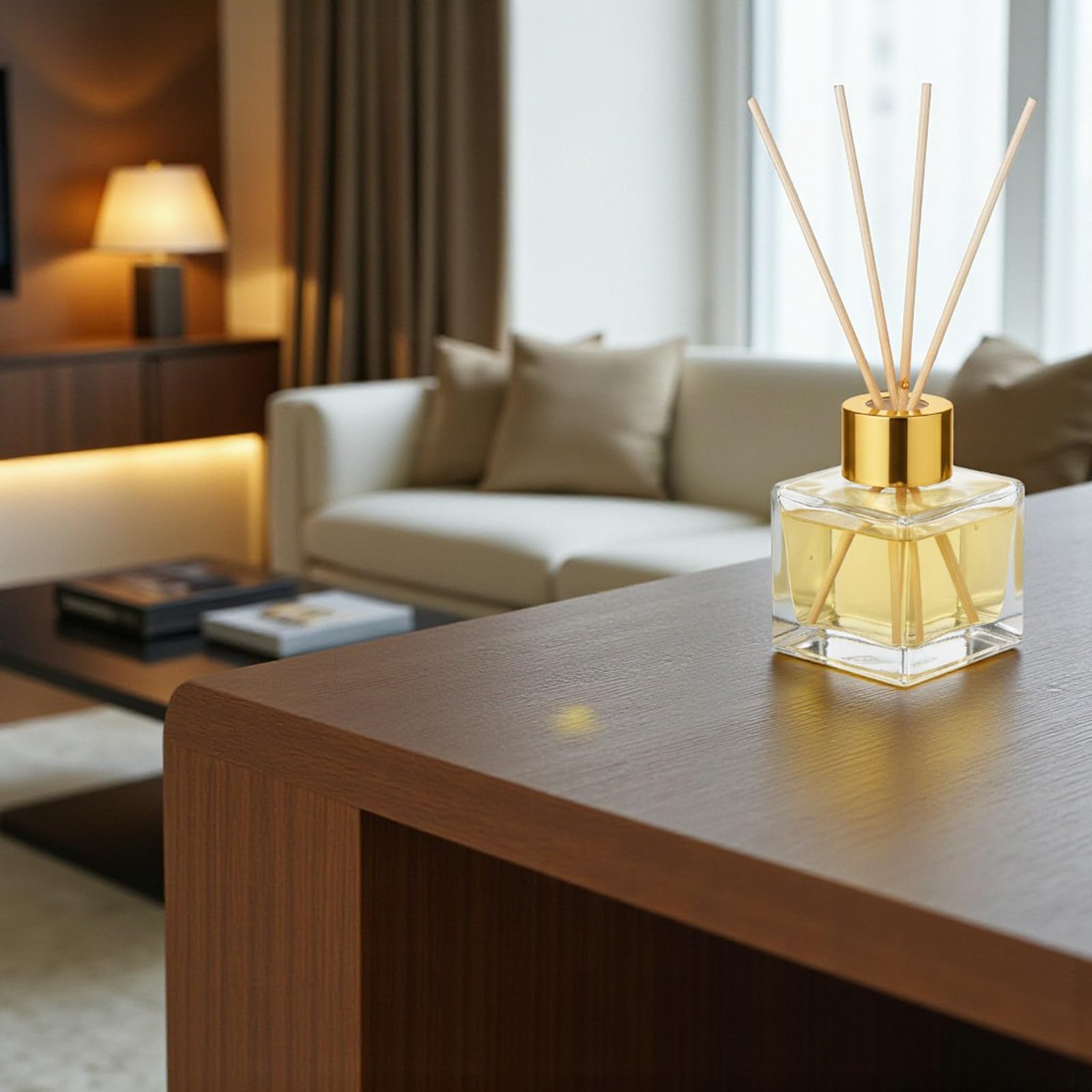 Doni Bomboniere - 50 leere Glasflaschen à 50 ml mit Holzstäbchen für Raumduft - Diffusor für ätherische Öle für Zuhause, Badezimmer, Wohnzimmer, dekorative Möbel (Gold)