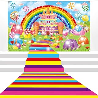 Candy Party Decorations Colorful Polyester Carpet Runner Candy World Backdrop Sweet Candies Princess Road Banner for Outdoor Home Land Decor Lollipop Runway Rug Candies Themed Birthday Party Supplies
