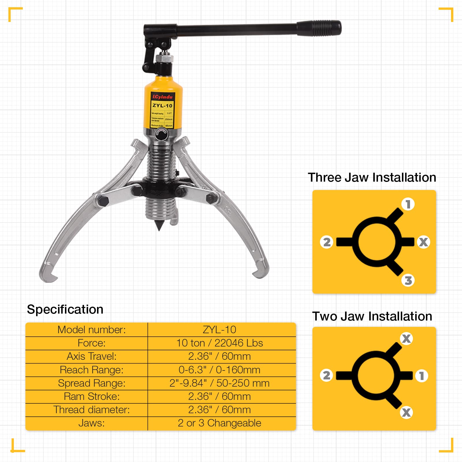 Extractor de engranajes hidráulico, kit de extractor hidráulico de 10 toneladas, extractor de rodamientos con funda, separador de cubo de rodamiento de 2 o 3 mordazas, herramienta separadora