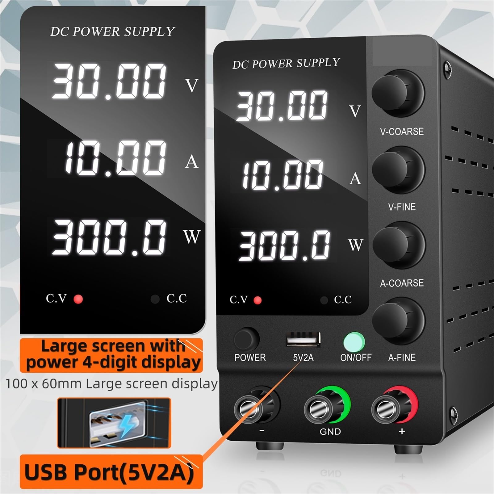 Fuente de alimentación CC ajustable, fuente banco regulada por conmutación con interruptor salida, Fuente Digital de Laboratorio(32V6A)