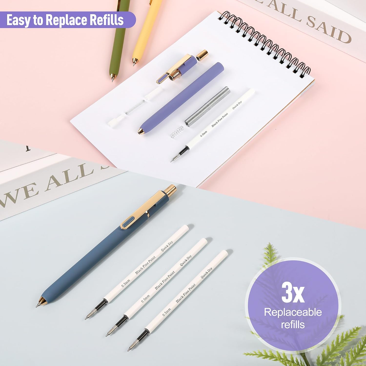 6Pcs Gel Pens-0.5mm Fine Point Black Ink with 3 Refill Cartridges, Soft Comfortable Grip,Smooth Fluent Writing,Retractable Design for Men Journal,Business Office and Note Taking (Vintage) image 3