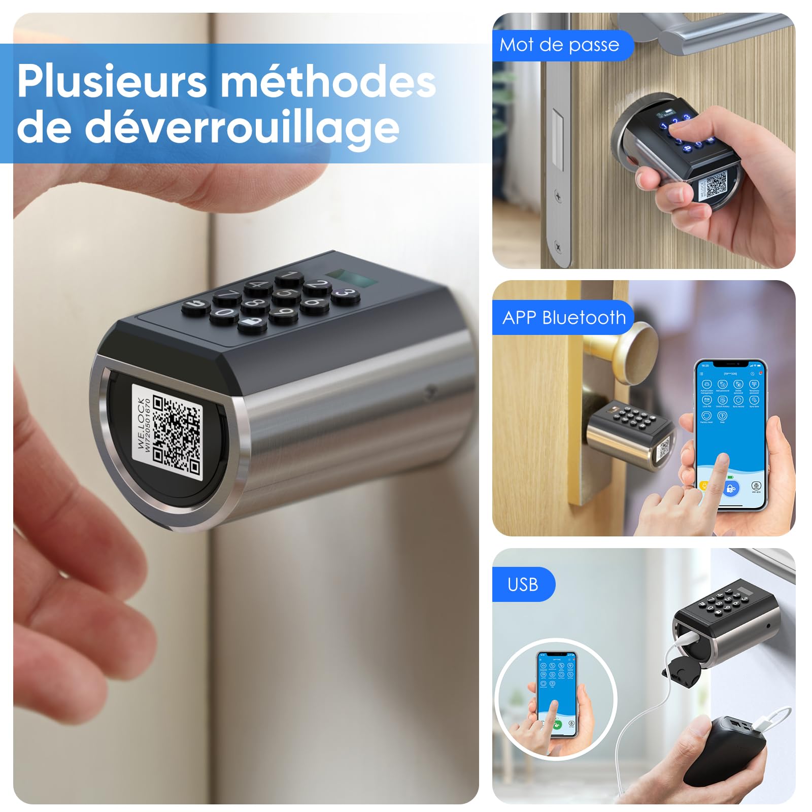 RUILON Serrure connectee porte entree PBL - IP65 Cylinder à code 40x30 | Serrure electronique 5 min d'installation facile, Bluetooth APP Commande, portes 50-100 mm, Code temporaire personnalisable