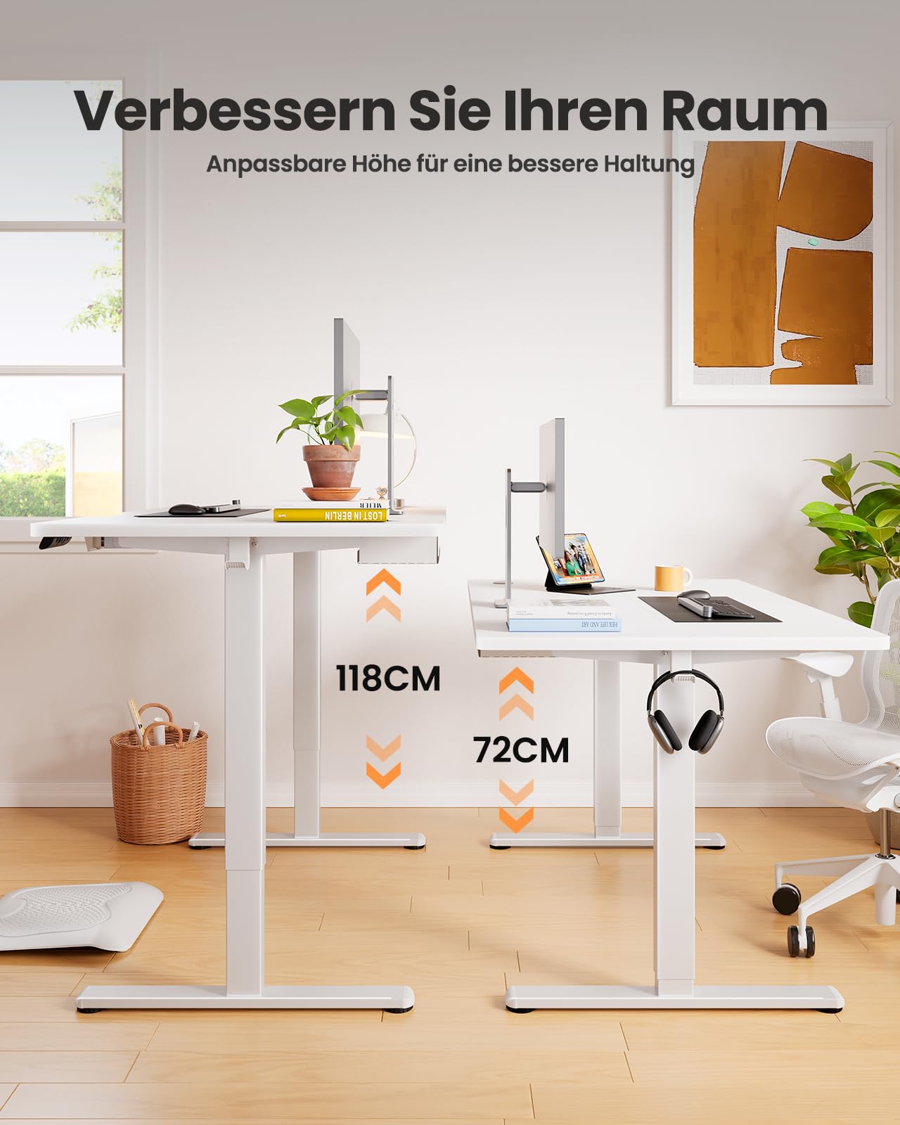 ErGear Höhenverstellbarer Schreibtisch, Elektrischer Schreibtisch Höhenverstellbar mit Schublade & 4 Speicher-Smartpanel, Tischplatte in Mehreren Abschnitten (160 x 80 cm, Weiße)