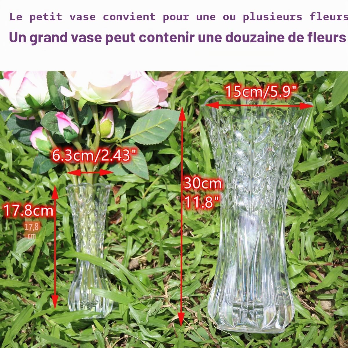 Grand Vase à Fleurs 30,5 cm - Plastique Incassable Comme Verre et Cristal - Rose pour Décoration Maison, Bureau, Mariage