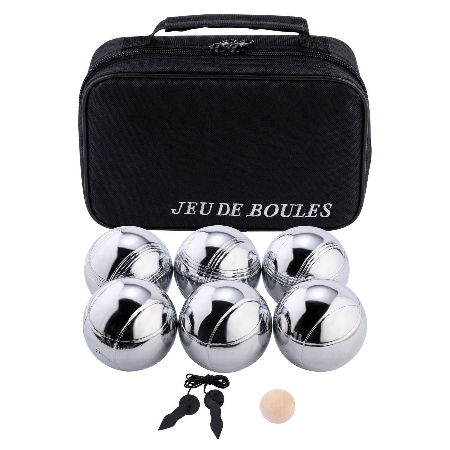 Sacoche de 6 boules de petanques chromees - jeu d'adresse - plein air