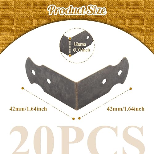 Miniatura 9 de Auvotuis 30 protectores de esquina antiguos de metal decorativos de ángulo recto para caja de esquinas de metal, soportes de borde de esquina de