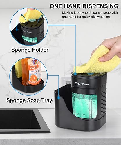 Miniatura 2 de Dispensador de jabón para platos de cocina con soporte para esponja, dispensador de jabón para lavavajillas 3 en 1 para fregadero de cocina, útiles
