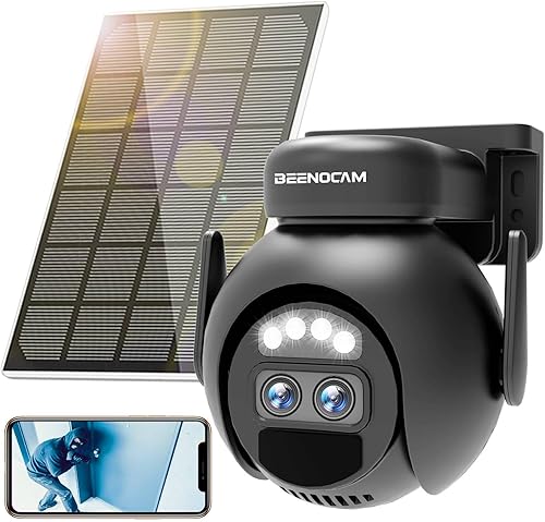 BEENOCAM Cámaras de seguridad solares inalámbricas para exteriores, cámara PTZ de 360  con sirena de focodetección de movimientoseguimiento