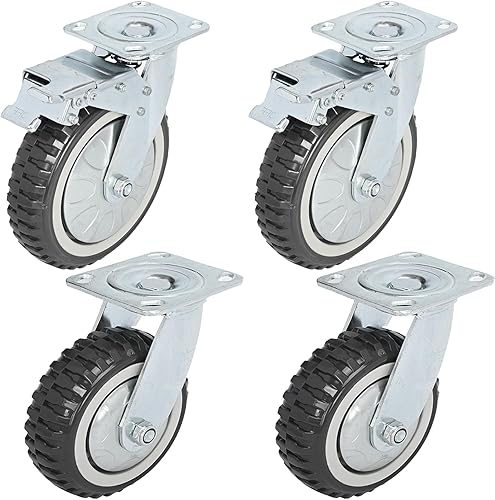 uyoyous 6 Inch Heavy Duty Casters Set of 4 (2 Swivel with Brake & 2 Fixed), 1653 Lbs Capacity, No Noise Polyurethane Swivel Castor Wheels for Cart,
