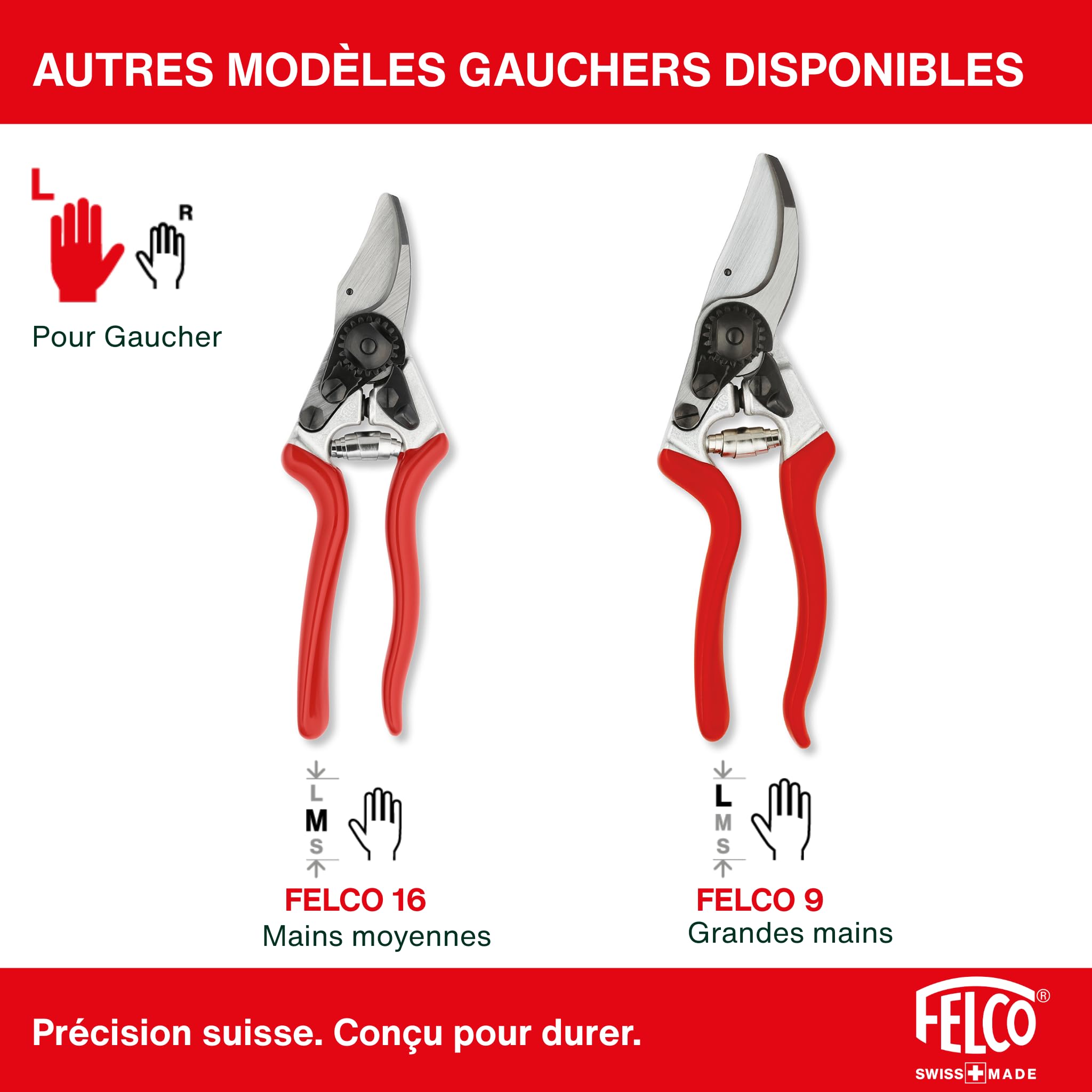 FELCO 12 sécateur bypass droitier avec poignée tournante, ergonomique pour main moyenne, lame 42 mm, coupe 20 mm, tête inclinée, amortisseurs, outil de taille compact, fabriqué en Suisse