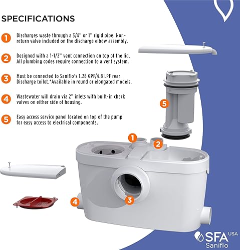 Miniatura 26 de SFA SANIFLO - Saniplus - Bomba maceradora - Aplicaciones de baño completo - Doble propósito - Acero inoxidable endurecido - Certificado CSA