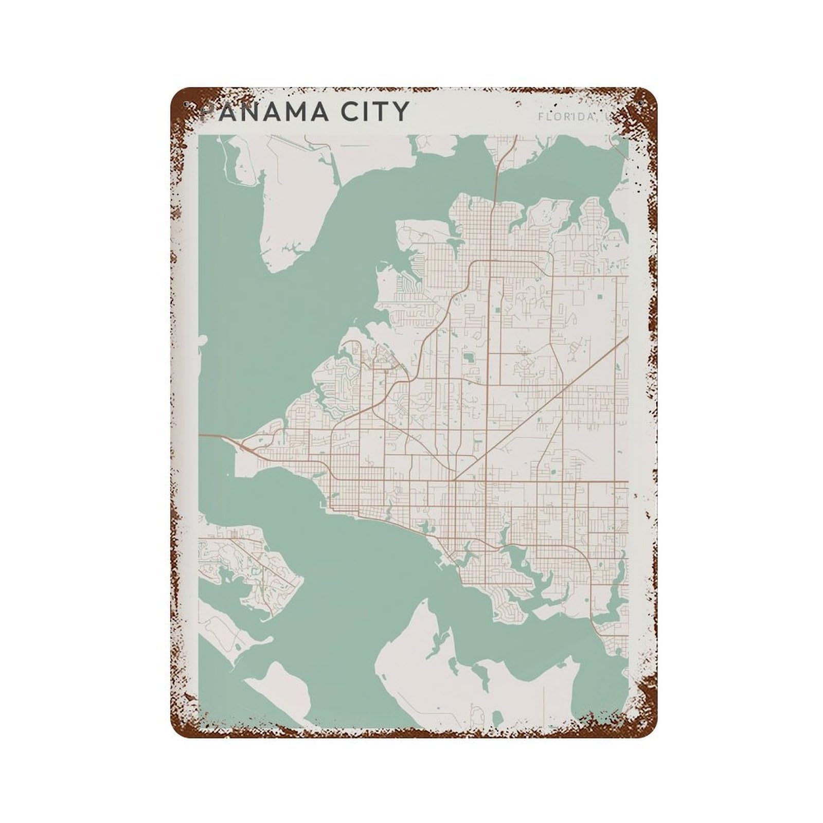 xiaoxiaoshen Panama City Map Florida Travel Gift Scandi Wall Decor Art Metal Tin Poster Modern Home Decor Art Home Bar Shop Decorations Vintage Sign 40x30cm