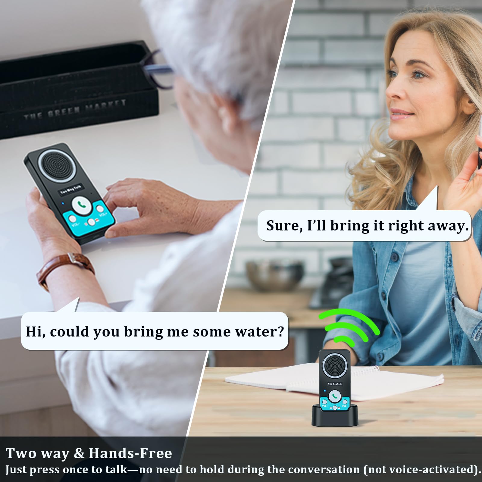 Interfoni wireless per la casa, 2 vie audio vivavoce a lungo raggio, comunicazione stanza a stanza, citofono porta portatile, sistema interfono duplex completo per anziani