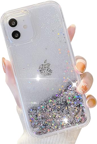 UnnFiko Liquid Glitter Case Compatible with iPhone 7/8, Hard Back Colorful Bling Quicksand Phone Case Sequins Silver, iPhone 7/ iPhone 8