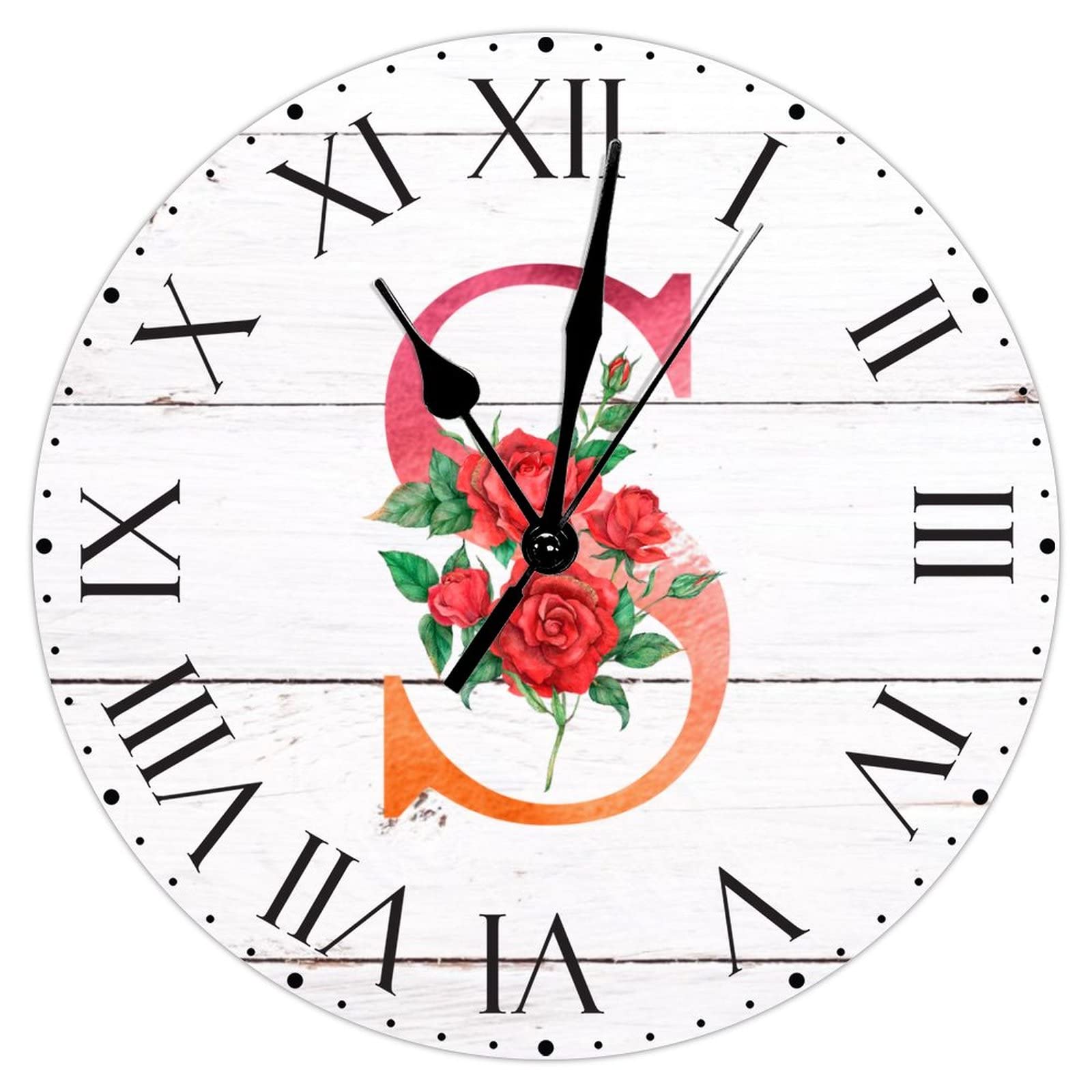 Horloge murale S fleurie rouge et silencieuse pour salle à manger