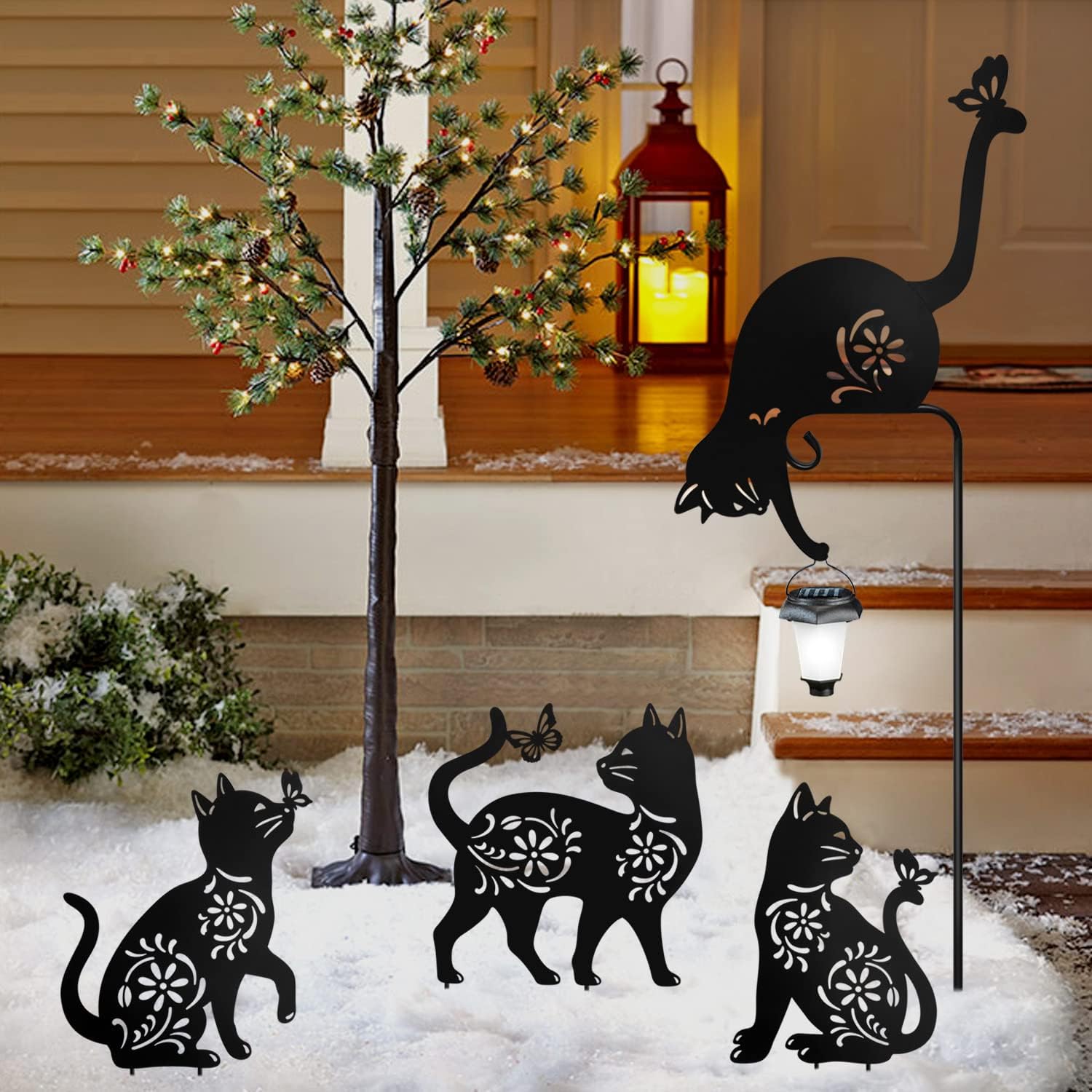 Black Metal Cat Silhouette Garden Stakes Set of 3
