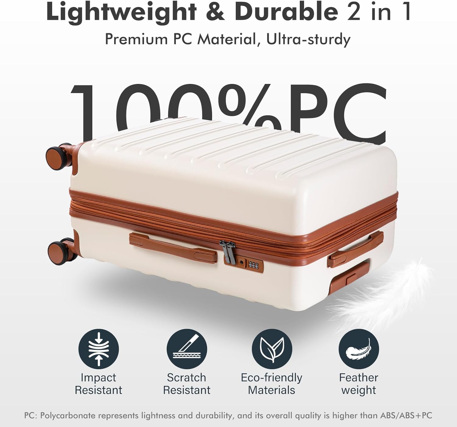 luggage sets 3 Piece with Spinner Wheel,100% PC Material Lightweight Durable,Expandable Carry On Travel Hardside Suitcase sets with TSA Lock for Men and Women (White+brown) image 3 of 8 B0FG81XVRT