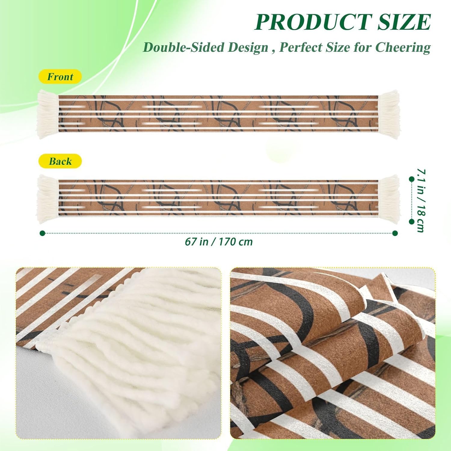 CHIFIGNO Brown Stripes Sports Fan Scarf, Soft Polyester Cheering Towel for Soccer Games, Quick Dry Sweat Absorbing Rally Scarf