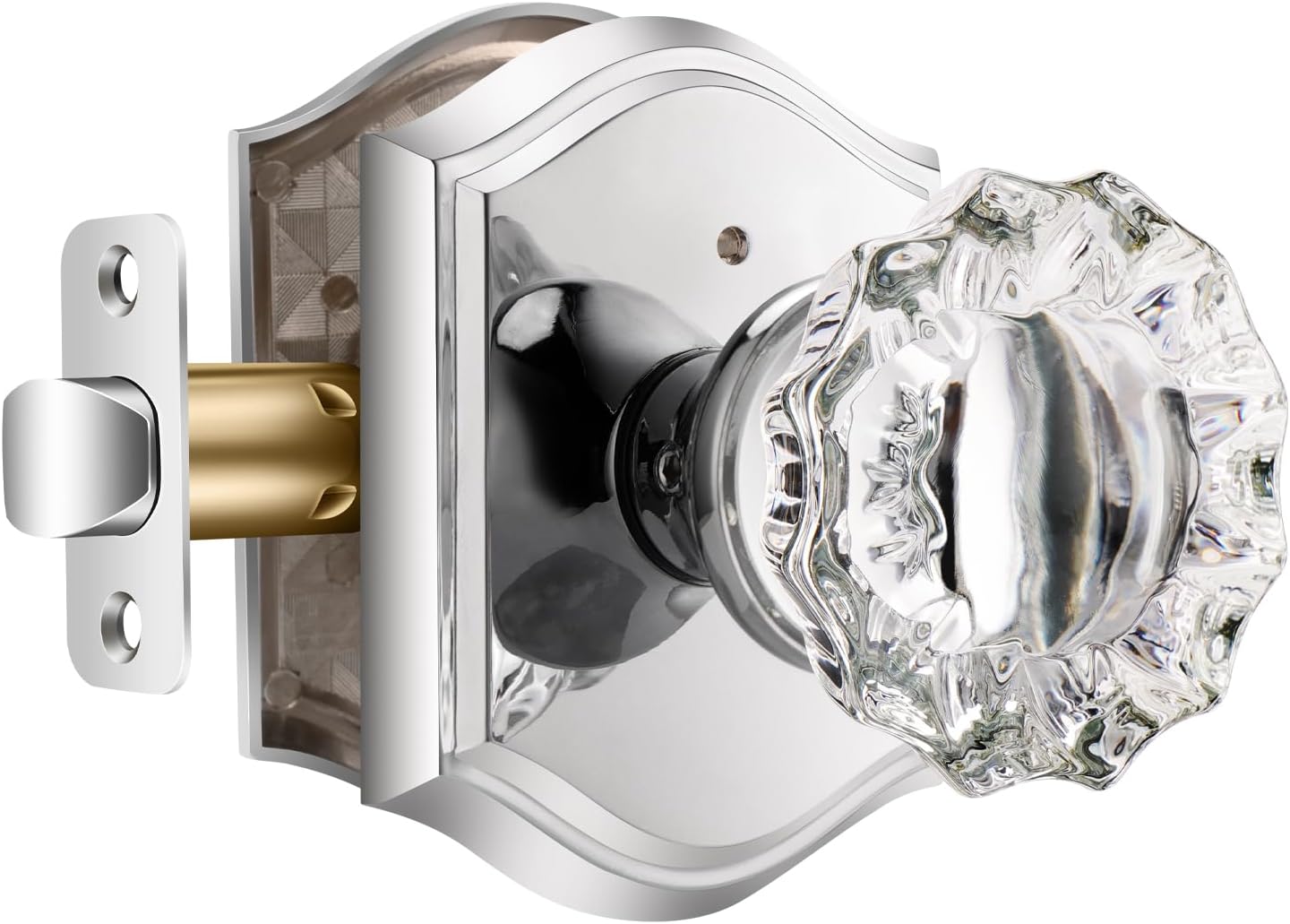 Satin Brass Crystal Glass Passage Door Knob and Single Cylinder Deadbolt Combo Set, Gold