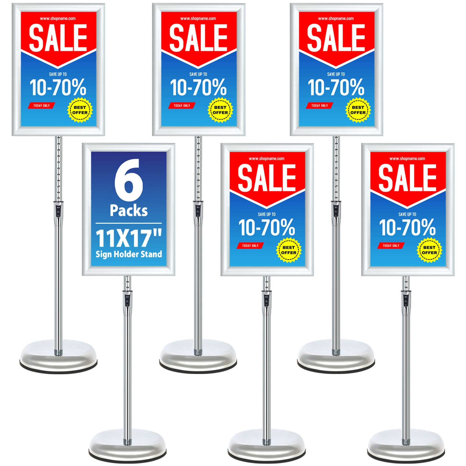 Support de panneau sur pied 28x43 cm argenté pour affichage vertical et horizontal - Lot de 6