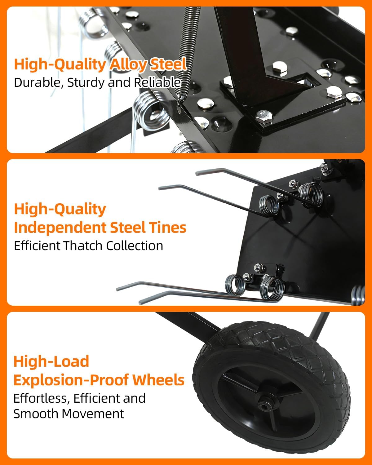 40" Tow Behind Dethatcher, Pull Behind Lawn Dethatcher with 20 Rust-Proof Tines & Heavy-Duty Tires, Tow Behind Rake for Yard & Garden Thatch and Dead Grass Removal, Fits Lawn Tractors, ATV, UTV, Black