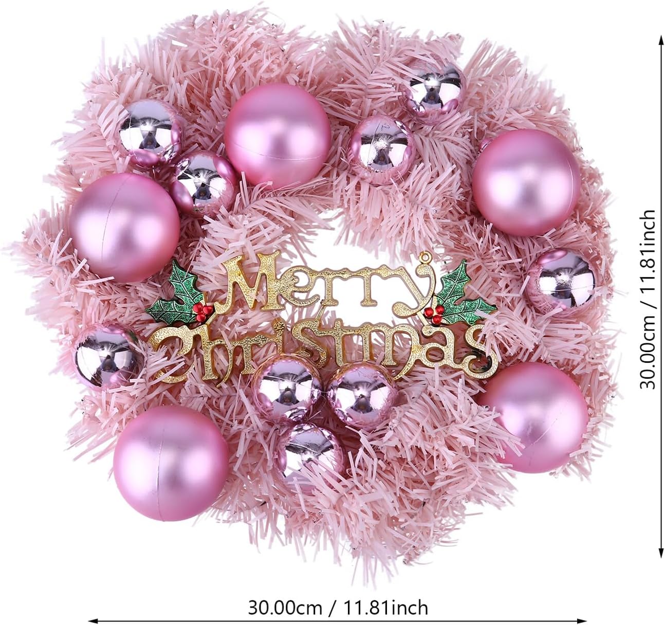 Christmas Wreath Pink Festival Door Garland with Ornaments Reusable Xmas Decoration for Indoor and Covered Outdoor Display Holiday Hanging Decor for Home and Party