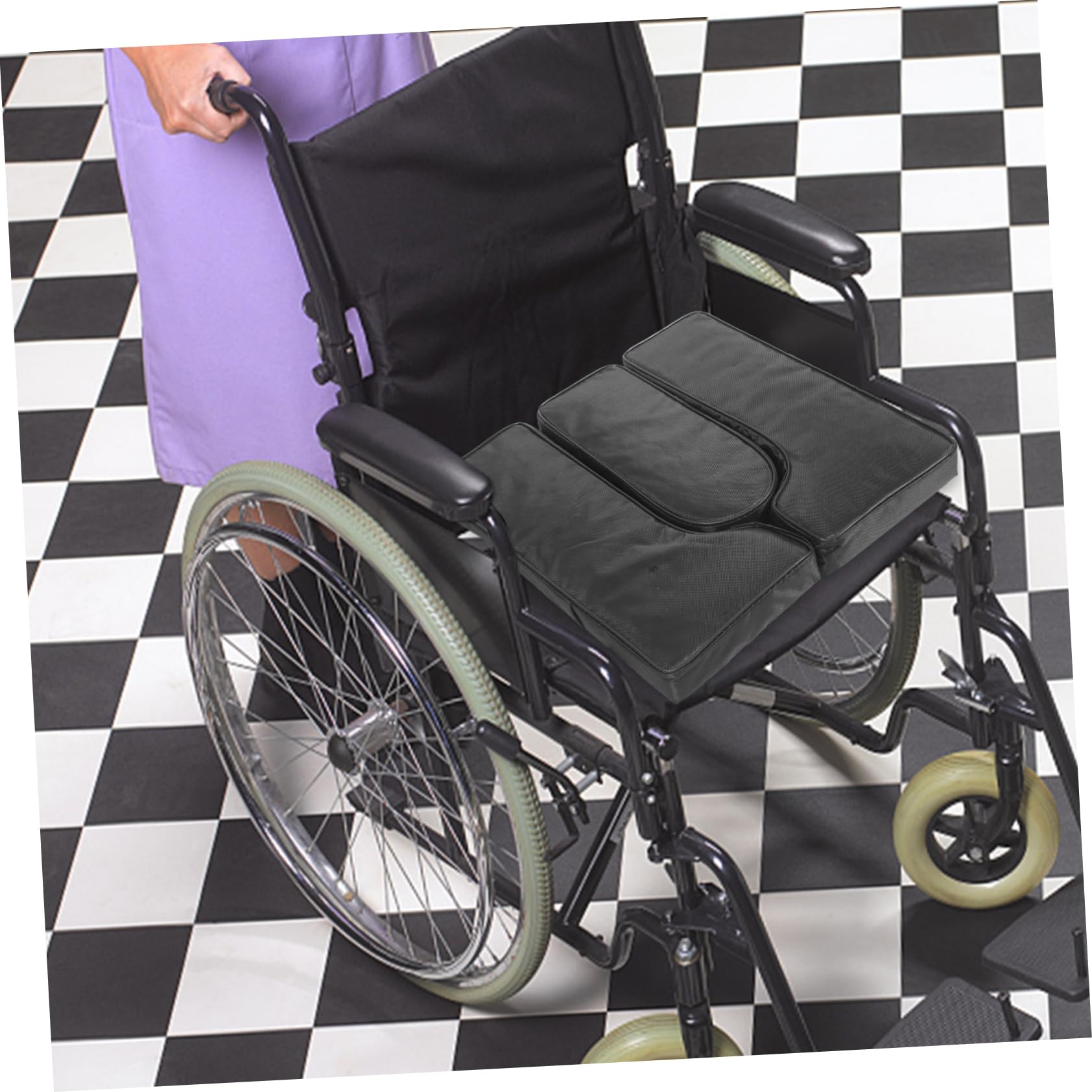 Almohadilla de Asiento para Silla de Ruedas Negra de Esponja y Cuero | Transpirable y Portátil, Repuesto Flexible para Uso Diario, Diseño Cómodo para Usuarios de Silla de Ruedas