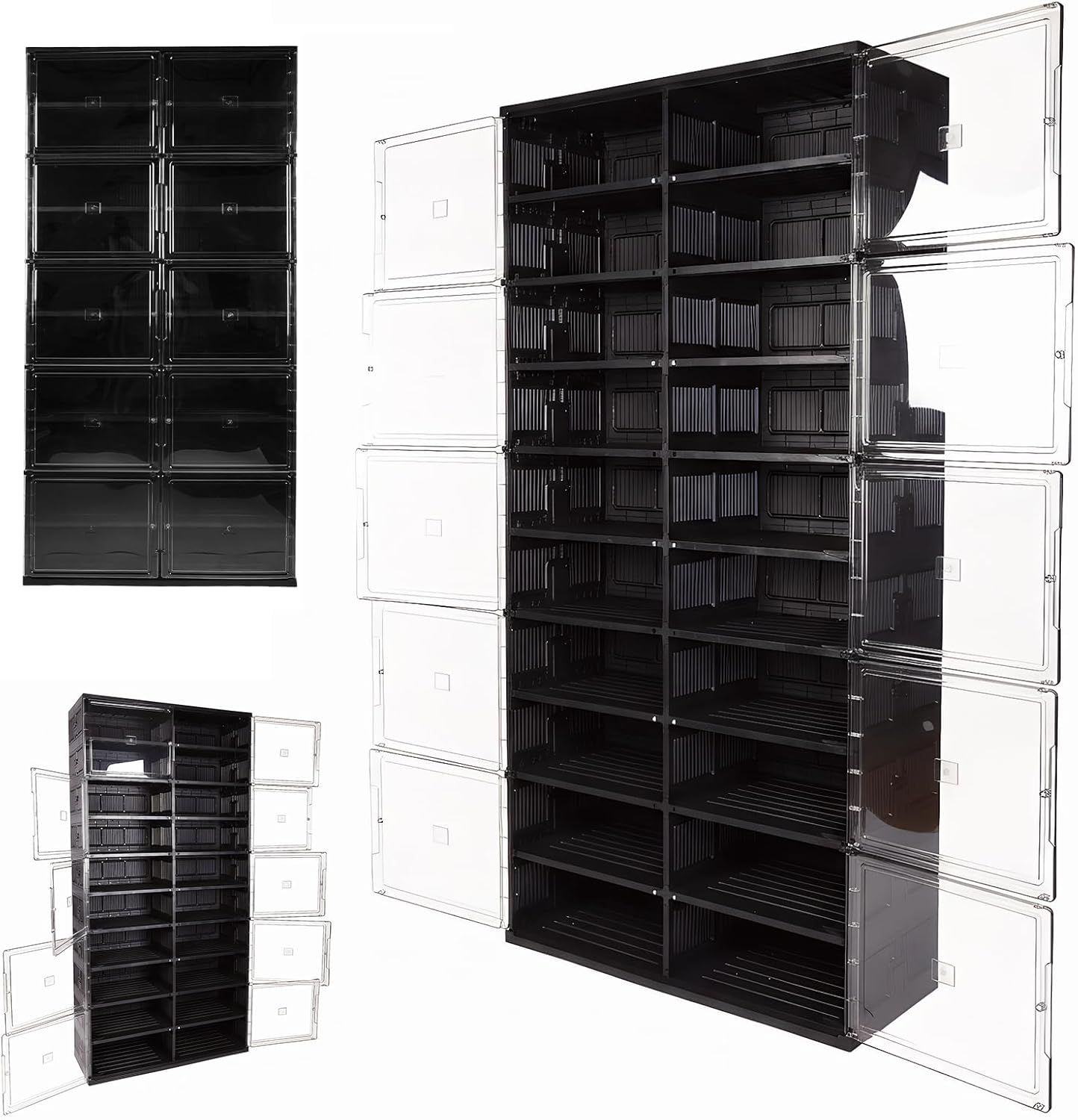 10 Tiers 40 Pairs Collapsible Shoe Rack Organizer with Doors Foldable Shoe Rack Organizer Cabinet for Closet Entryway Living Room