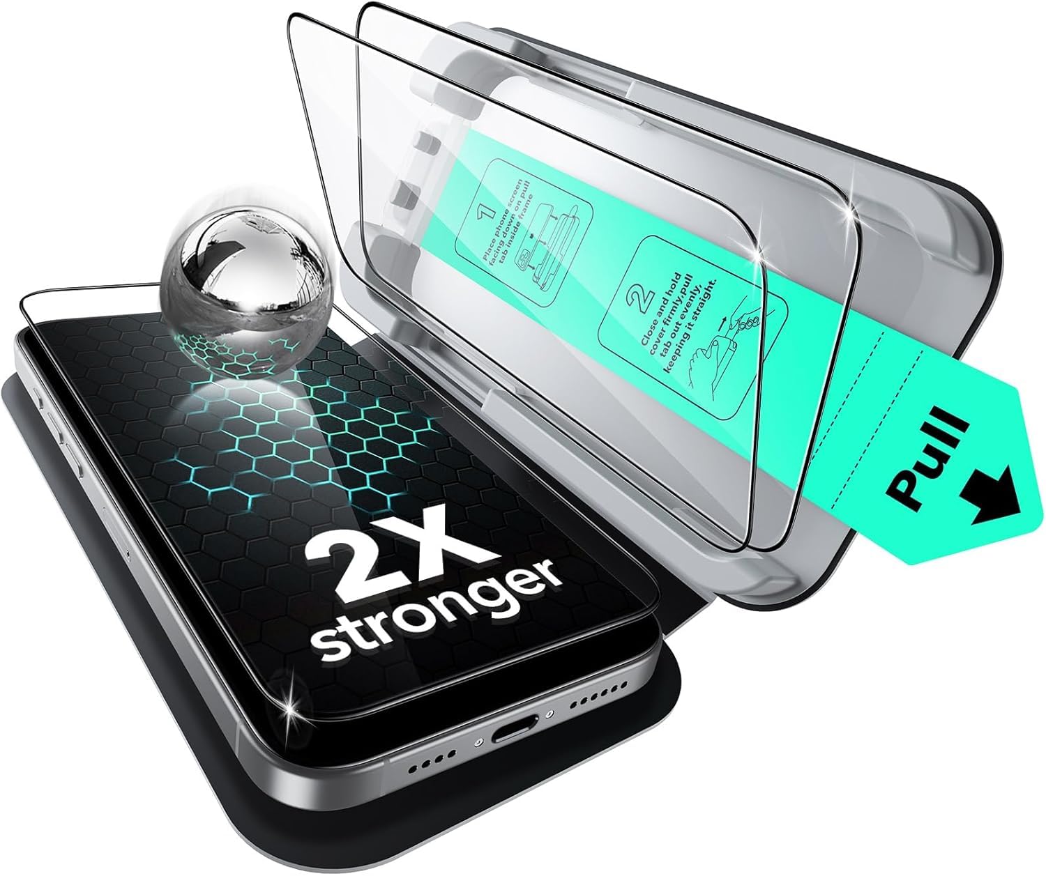 ESR für iPhone 15 Pro Max für Panzerglas 3 Stück [3 Sekunden Schnellinstallation] Displayschutzfolie Militärischer Schutz 9H Härte, Vollflächig gehärtetes Glas mit UltraFit Tray