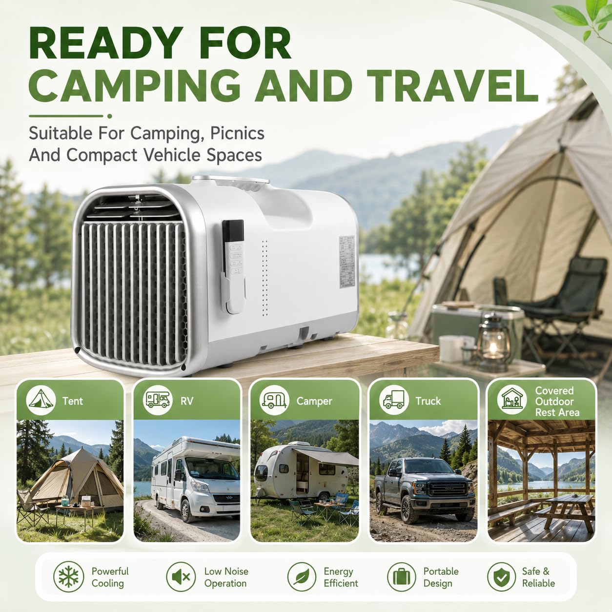 5100 Btu Climatizzatore Portatile Da Campeggio per Tenda E Camper | 4 In 1: Raffreddamento, Ventola, Deumidificazione E Modalità Sleep, 42 dB, Per Camper, Tende, Camion E Stanze Piccole