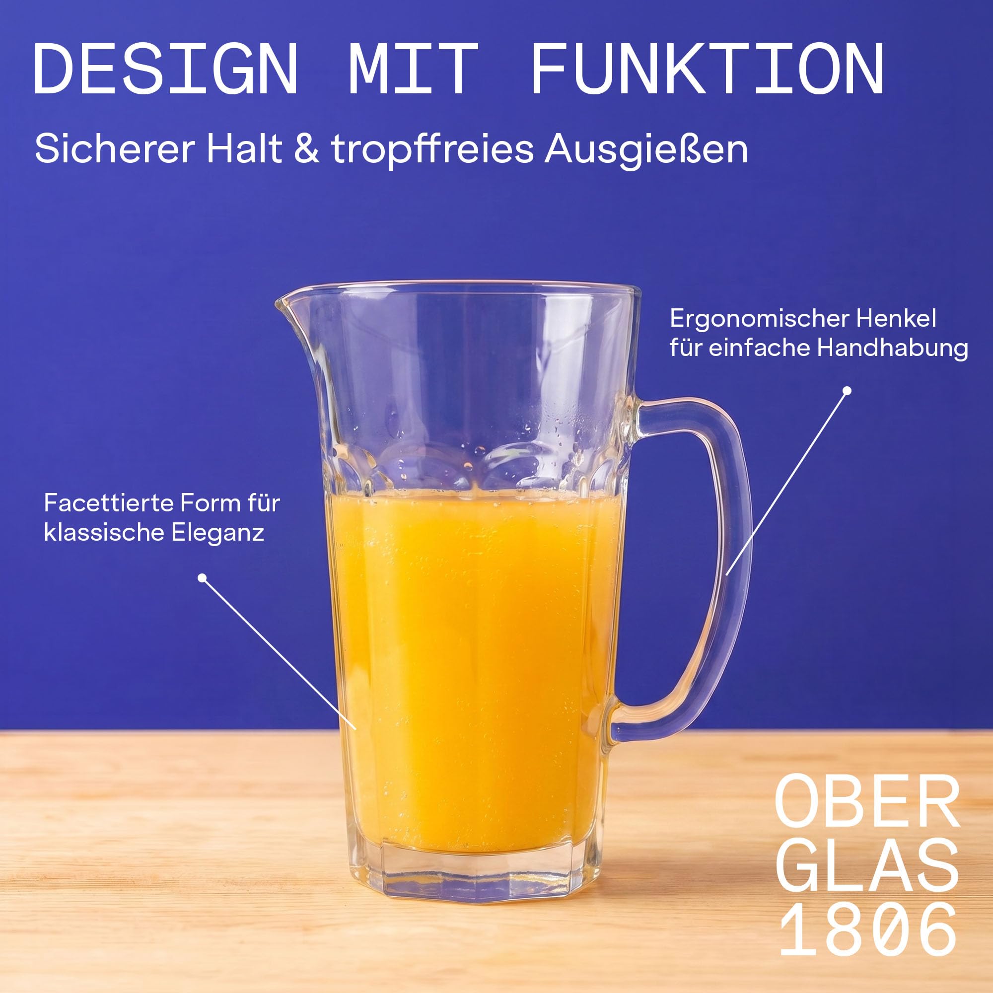 Stölzle Lausitz Max Jug Wasserkrug Glaskrug Wasserkaraffe 1,2 l, 6er-Set