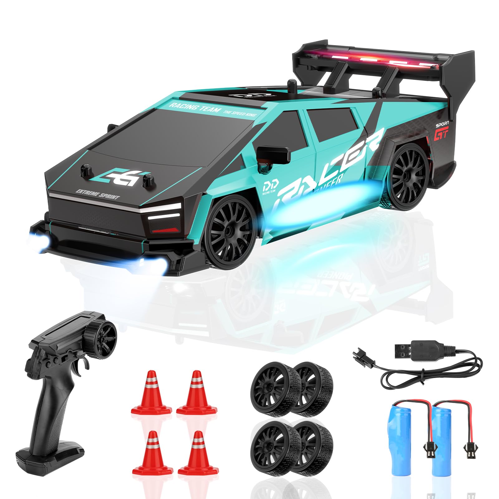 BIAOQINBO Drift 1:24 1000 mAh 20 km/h, 4WD, 2,4 GHz, con luci LED, giocattolo da corsa, regalo di compleanno, per bambini a partire dagli 8 anni (blu)