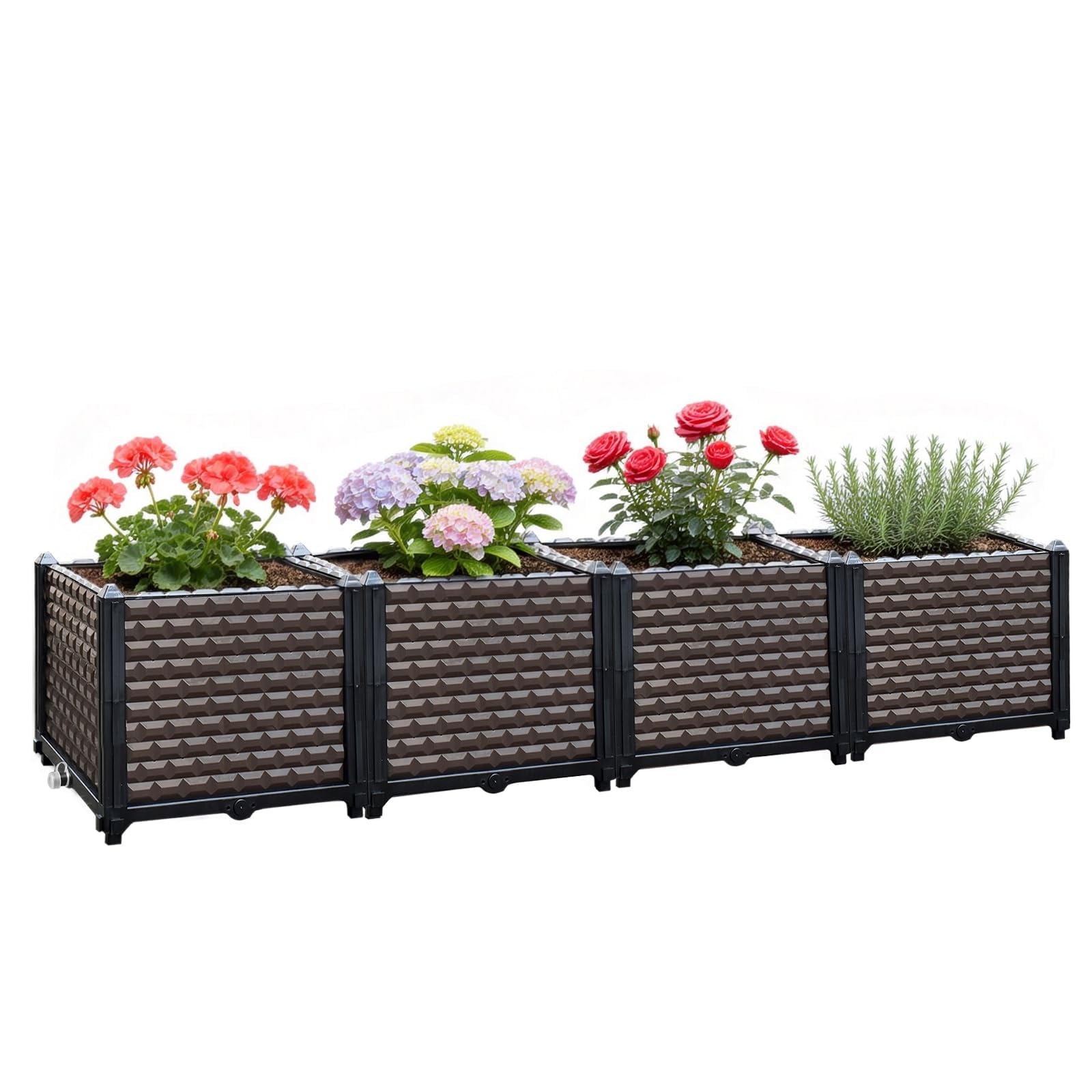EasyVibe Raised Garden Bed Self Watering Deepened 36cm, 180L Large Planters Box for Outdoor Plants, Elevated Patio PP Flower Vegetables Planting Container, Garden Bed Planter Box Kit Drainage Holes