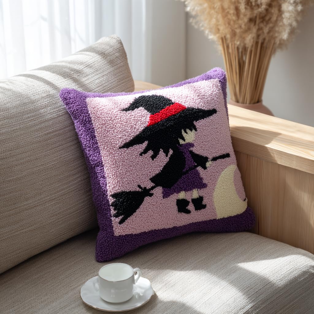 AxiangziK Latch Hook Needlecraft Pillow Kit 43x43cm,Witch