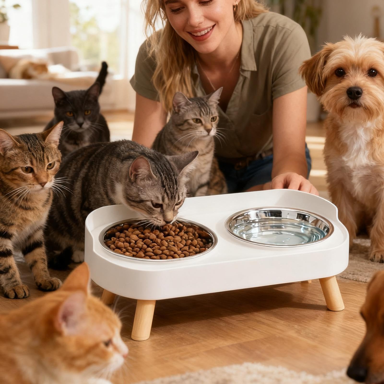 Juego de cuencos de acero inoxidable para mascotas – Cuencos elevados para gatos y perros con soporte antideslizante duradero para agua y alimentos, de mascotas adultas para cachorros, para