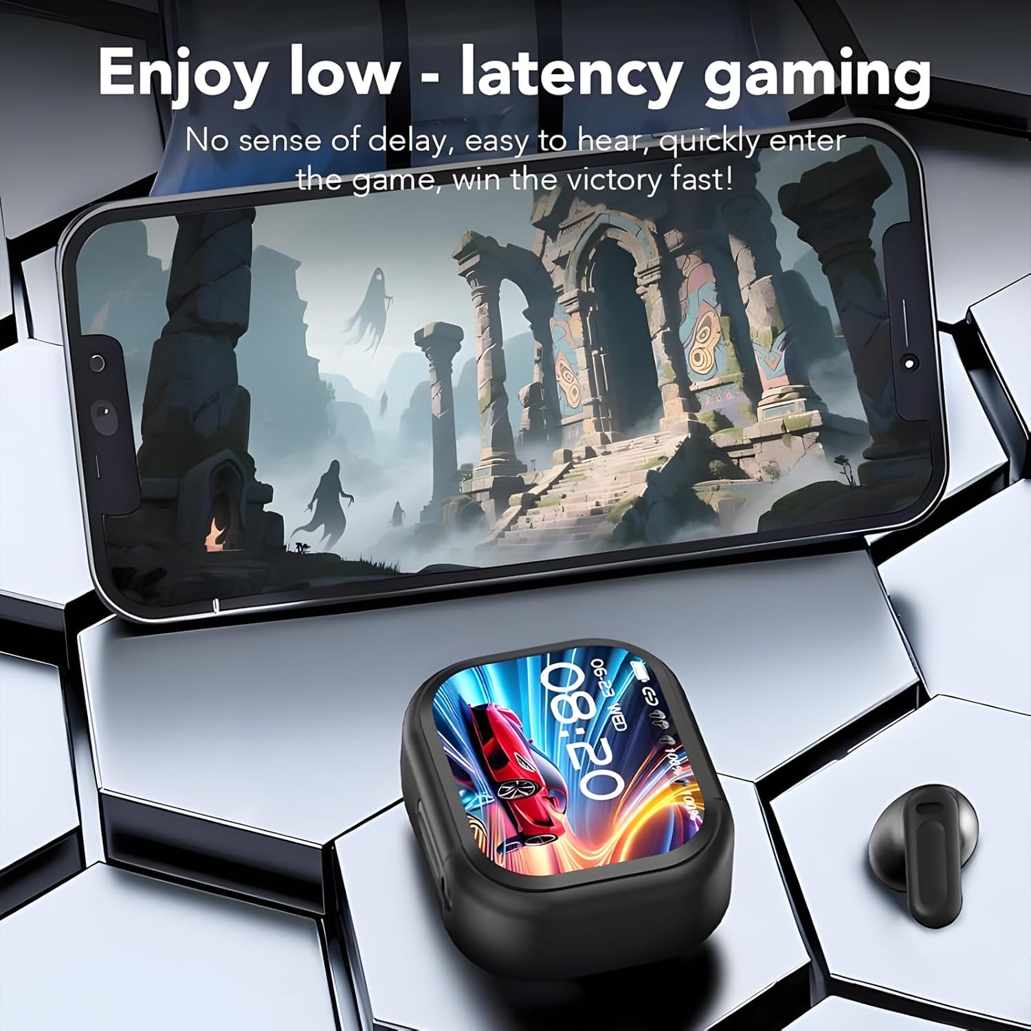 Bluetooth 6.0 Earphones LED Display, High Fidelity Waterproof Wireless Earphones, Ne20 Earbuds, Ai Translation Real Time, 48H Battery Touchscreen Noise Cancelling in-Ear Earphone for Sports (Black)