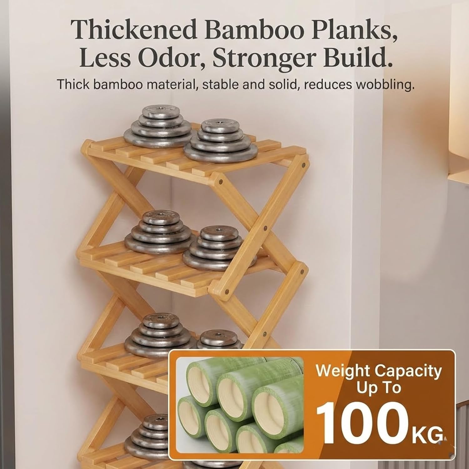 2026 New 9 Tier Bamboo Shoe Rack, Bamboo Shoe Storage Rack, Foldable Vertical Organizer, Tall Narrow Freestanding Shelf for Entryway, Closet, Bedroom, Small Spaces (8 Layers)