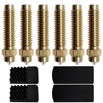 6PCS Bi-Metal Nozzle Kit for Elegoo Centauri Carbon/Centauri, Brass + Hardened Steel Hotend Tips 0.2/0.4/0.6/0.8mm, 320C, Includes 2 Silicone Socks & 2 Cleaning Brushes