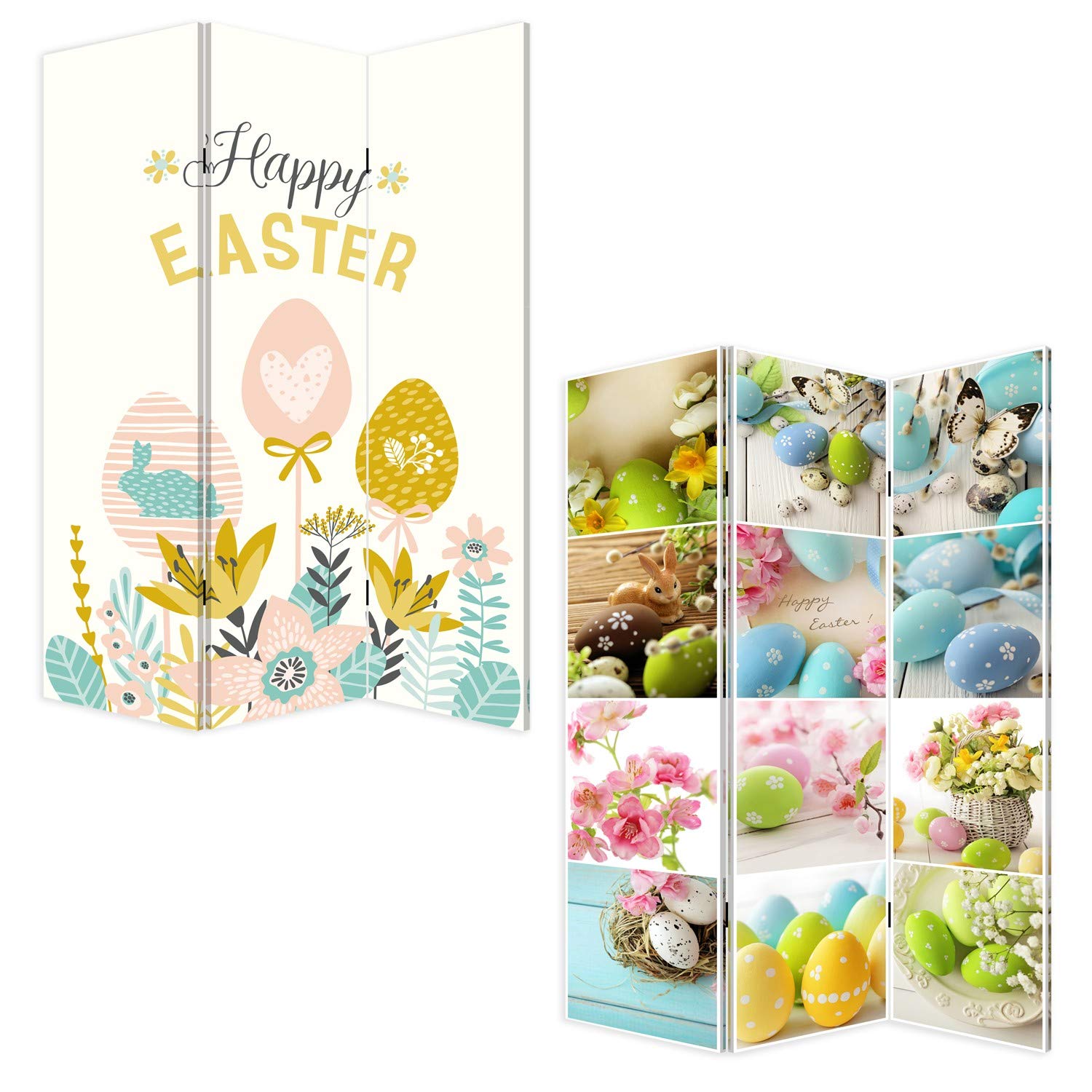 Homeroots 3 Panel Reversible Easter Spring Art Screen Room Divider