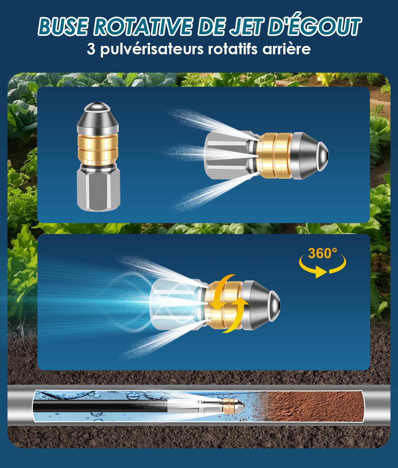 WADEO Tuyau de Nettoyage Haute Pression 30M, 400 Bar/5800 PSI, Compatible Kärcher K2 K3 K4 K5 K6 K7, Lavor, Bosch, Parkside - Kit Nettoyage Pro avec 2 Buses et 3 Adaptateurs pour Usage Domestique