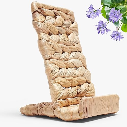 Ahyra - Soporte de mimbre para escritorio, tejido a mano, soporte para teléfono celular de jacinto de agua, resistente soporte para tableta,