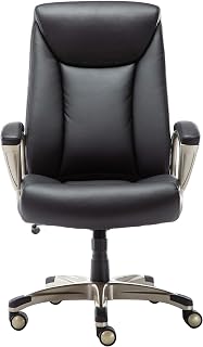 Amazon Basics Bonded Leather Big & Tall Executive Office Computer Desk Chair, 350-Pound Capacity, Black, 29.5"D x 27.25"W x 47"H