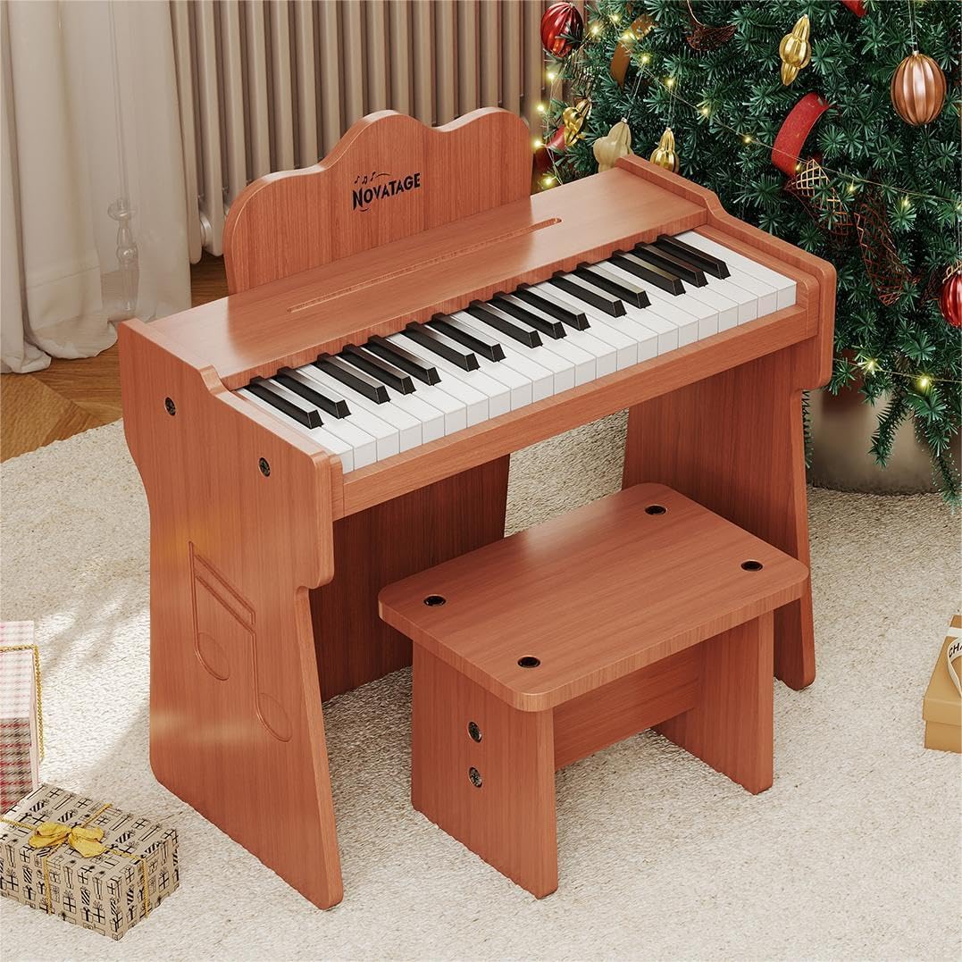 Kids Piano Keyboard, 37 Keys Wooden Digital Piano for Kids, Mini Baby Piano Toy, Music Educational Instrument Toy for 2+ Girls and Boys (Brown)