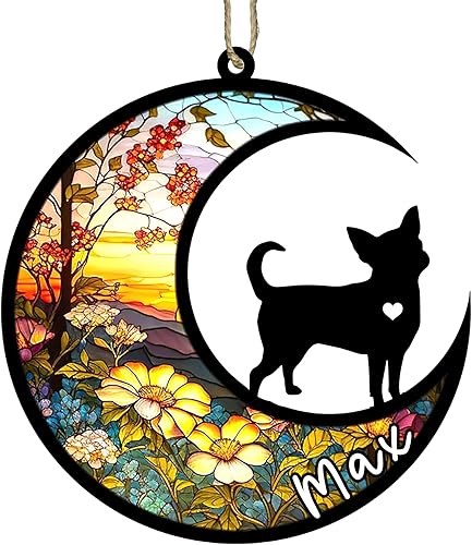 Atrapasoles conmemorativo personalizado para perros Chihuahua, adorno de Navidad de Chihuahua con nombre, razas de perros personalizadas,