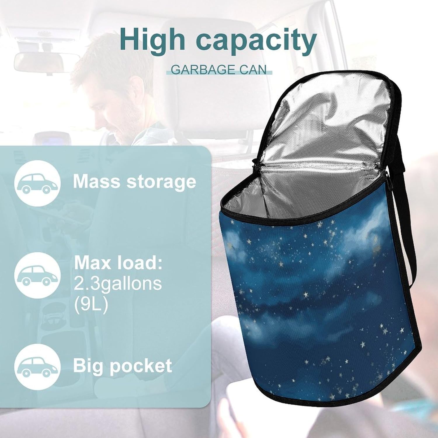 Hanging Car Trash Bag with Stars Printed Car Garbage Storage Bag Leakproof Car Trash Can Portable Garbage Storage Bags