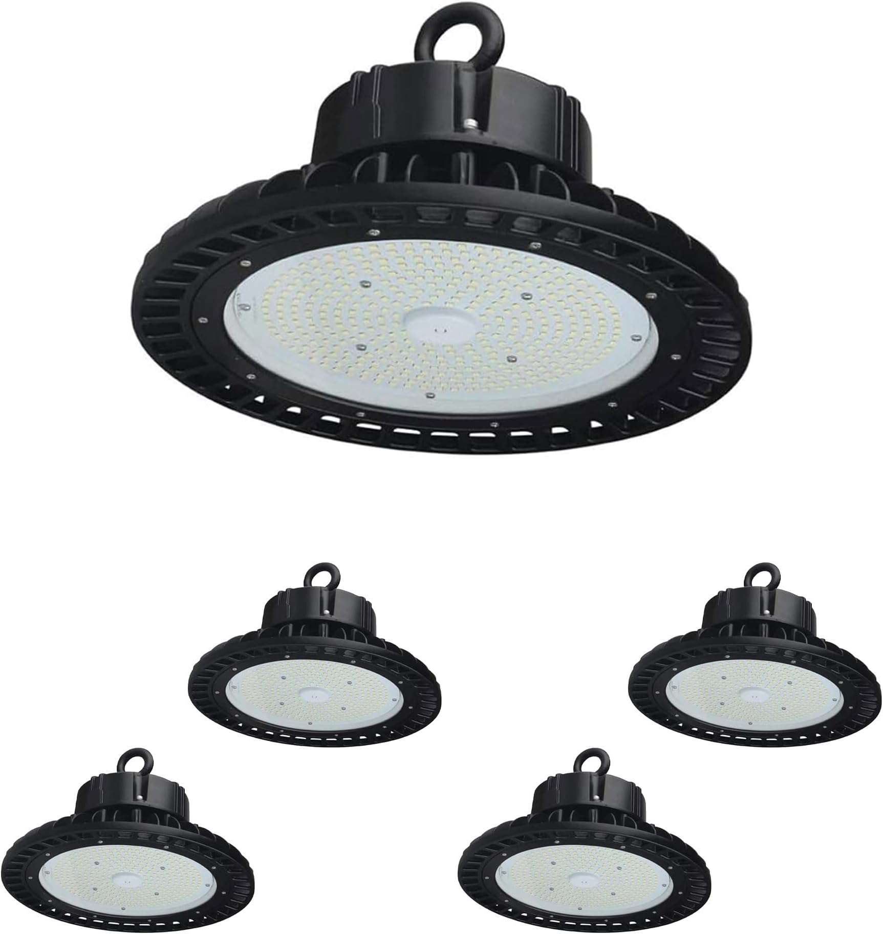 LEDMyplace 150 Watt UFO High Bay Light for Commercial Use, 5700K Cool White, 1-10V Dimmable, 21750 Lumens, IP65 Waterproof Lighting Fixture for High Ceiling Area, Workshop, Garage, Factory, Pack of 5