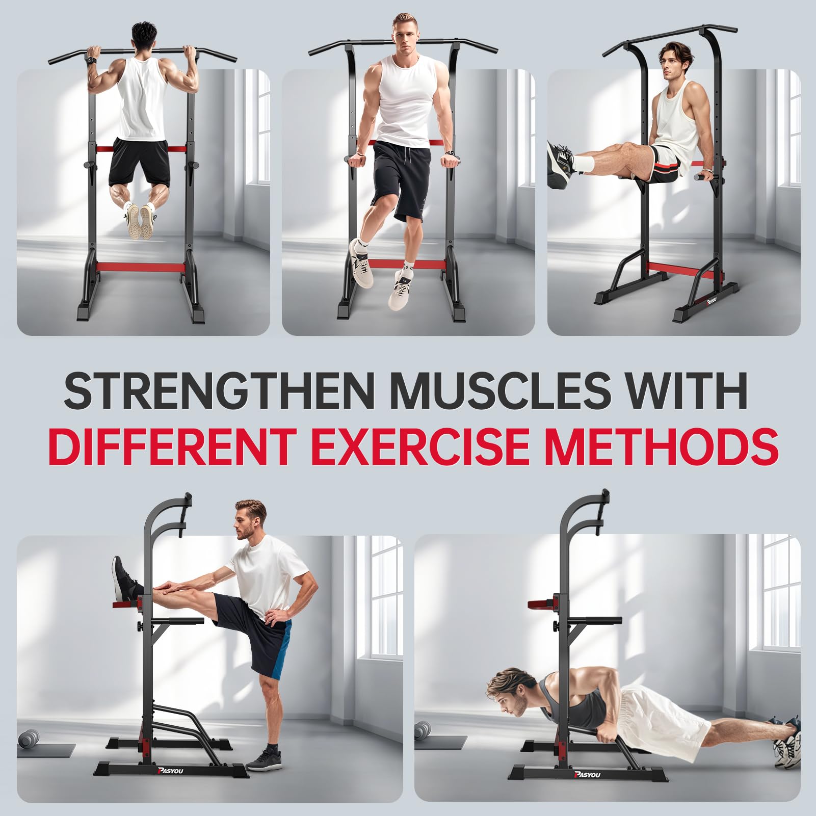 PASYOU Chaise Romaine Power Tower Dip Station,Multifonctions Barre de Traction Station Musculation pour l'entraînement à la Maison,Chaise Romaine Exterieur&Barre de Tractions,Charge maximale 150kg
