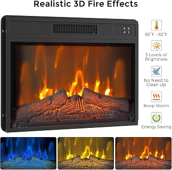 Electric Fireplace, Fireplace TV Stand for Television up to 67 Heater TV Stand, Freestanding Electric Fireplace Heater, Adjustable Flame, Fireplace Insert with Remote Control & Storage Cabinets