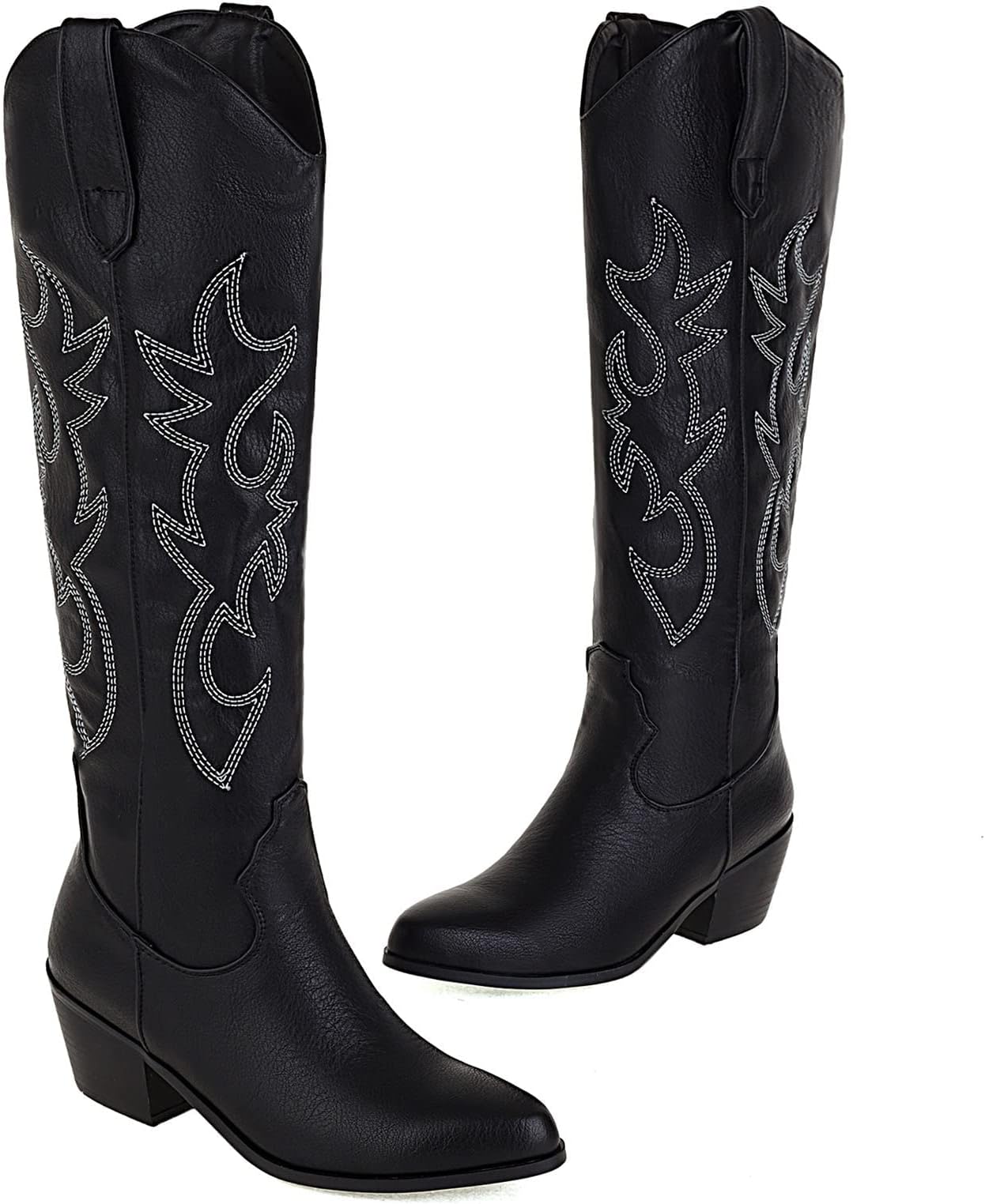 MeiLuSiKnee High Cowboy Boots Women's Cowgirl Boots for Women Embroidered Fashion Pull on Tall Western Boot