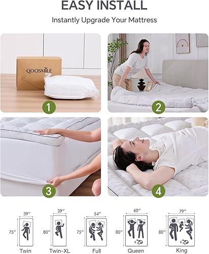 Vista 6 de Cubrecolchón de 3 pulgadas, tamaño Queen, con funda de rayón de bambú, protector de colchón lateral de malla transpirable, bolsillo profundo de 21